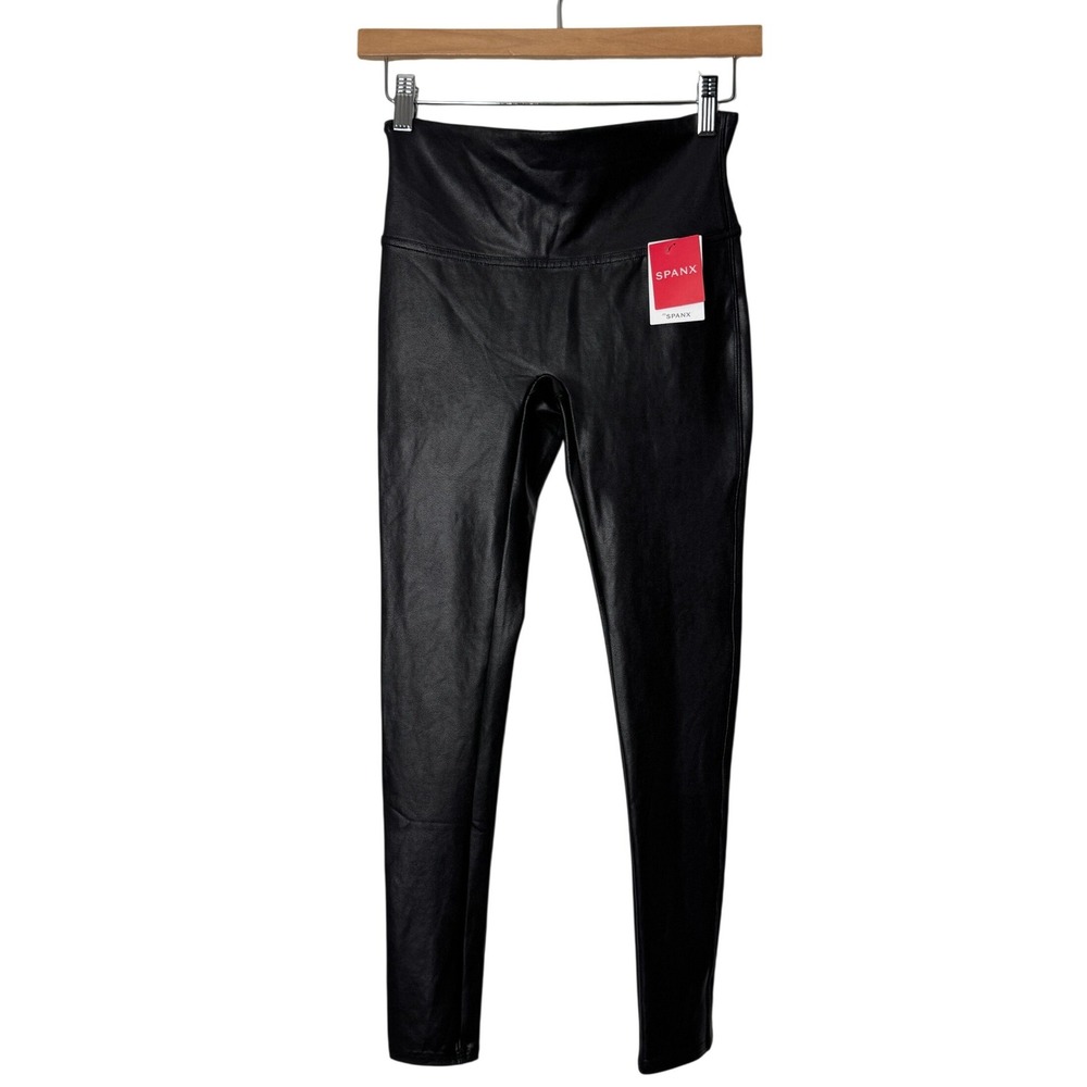 Spanx Faux Leather Leggings‎ Black High Waist Pants Womens Petite Medium NEW